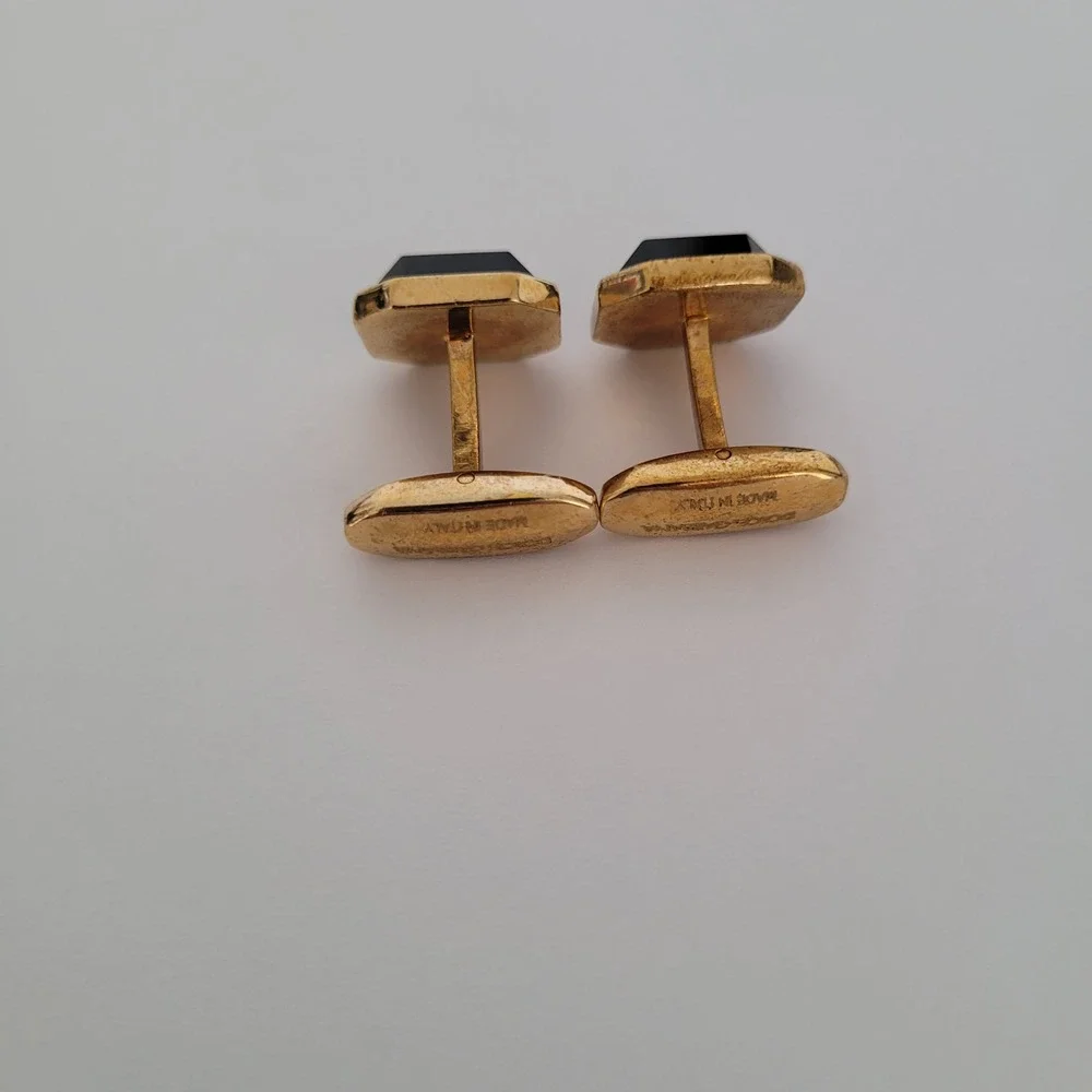 Dolce & Gabbana Mens Cufflinks Gold Tone Black Stone‎ Octagon Made in Italy Box